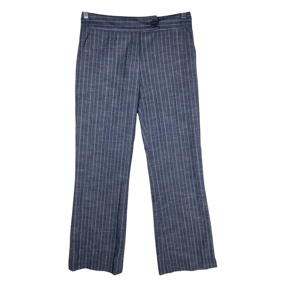 Etcetera Blue Pants Womens 2 Green Pinstripe Preppy Classic Office Career Work